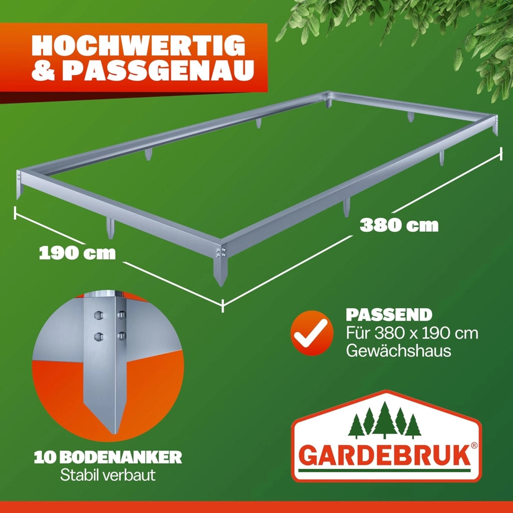 ® Base per Serra 380x190cm in Acciaio Zincato Telaio Serre Ancoraggio a Terra Basi per Serre Fondamenta Telaio Fissaggio al Terreno
