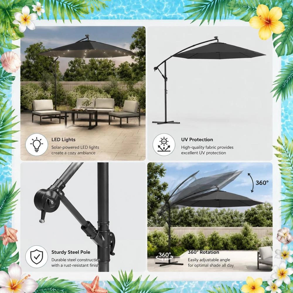 Parasol With LED Lighting And Steel Mast 300 Cm Anthracite