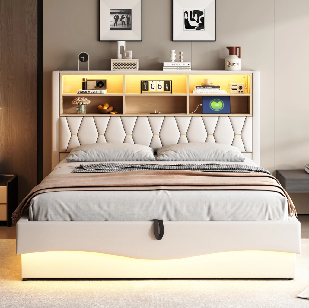 Letto 180x200 cm con LED; contenitore e USB