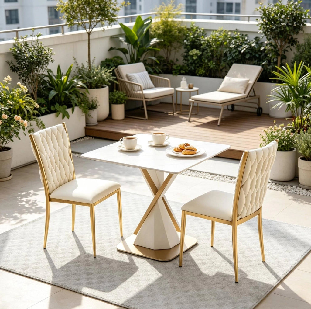 Set di 2 sedie da pranzo in velluto crema e oro