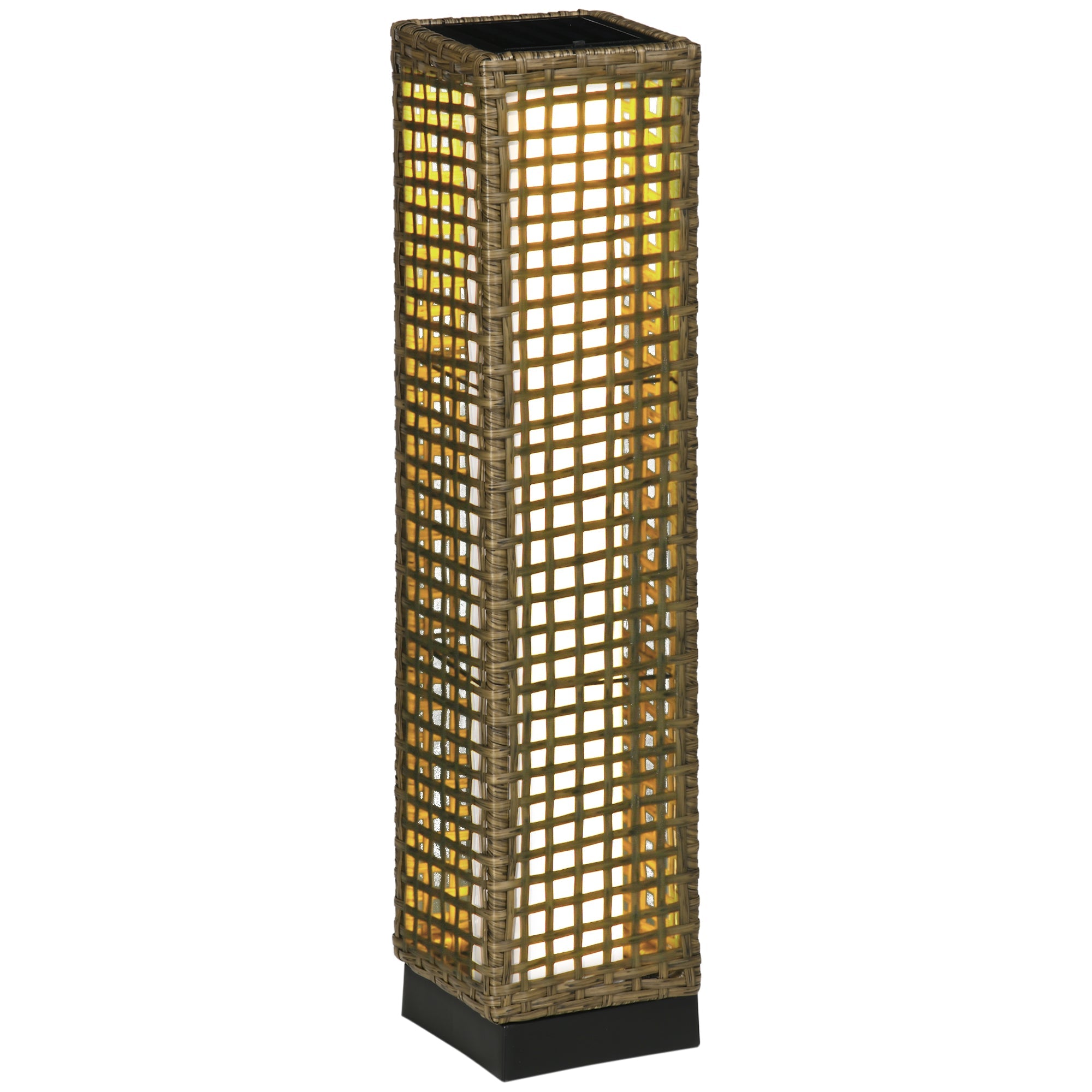Lampada Solare da Giardino con Pannello di Ricarica 15,5x15,5x69 cm in Acciaio e Rattan Nero e Marrone