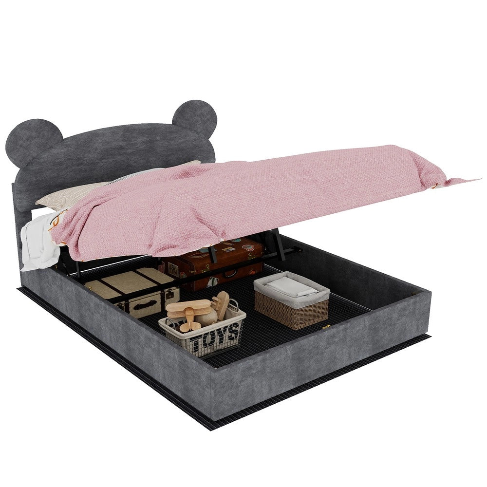Letto Contenitore Imbottito per Bambini ¨C MINIMAL ¨C Velluto Grigio 140x200