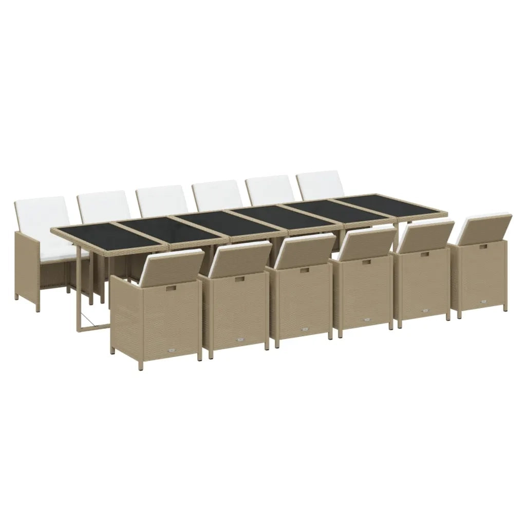 Set da Pranzo per Giardino 13pz con Cuscini in Polyrattan Beige cod mxl 36014