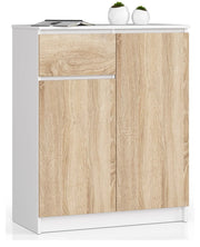 Cassettiera AKORD K80 Cassettiera Bianca 80 cm 2 ante 1 cassetto inserto frontale Sonoma Quercia 80x40x99 cm
