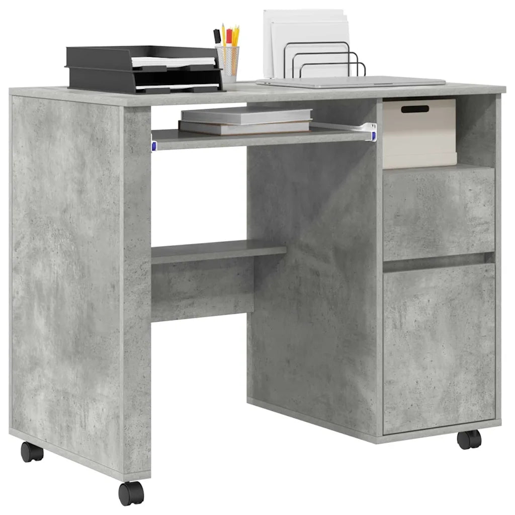 Scrivania con Ruote con cassetto Grigio cemento 91 x 50 x 77 cm 869533