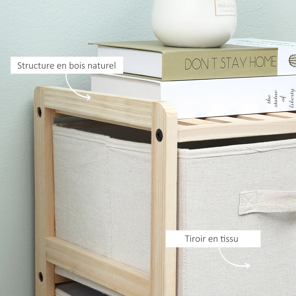 Cassettiera con 4 cassetti in tessuto lino ¨C zephmum ¨C 59x28x50 cm legno naturale beige