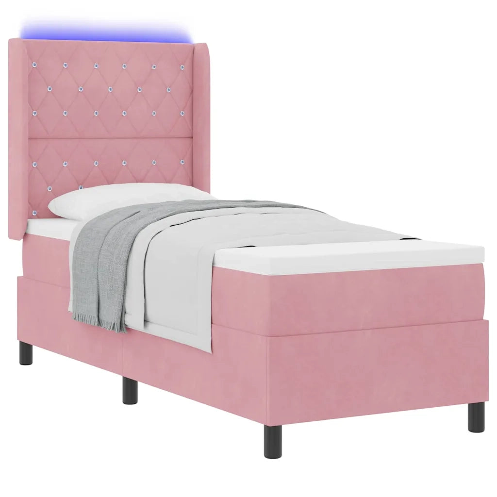Letto con Box Springs LED e Materasso Rosa 80 x 200 cm Velluto 3343789