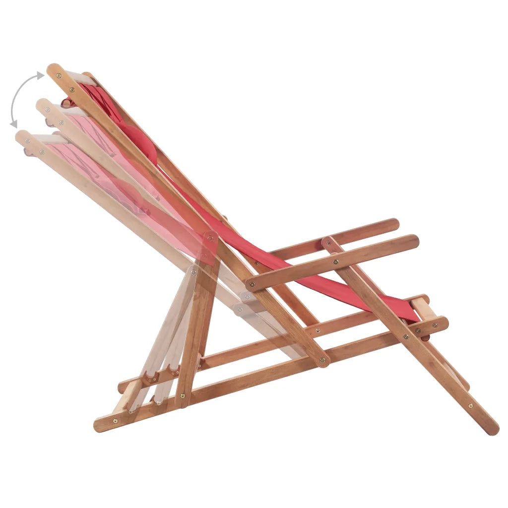 Sdraio da Spiaggia Pieghevole in Tessuto e Telaio Legno Rosso cod mxl 24837