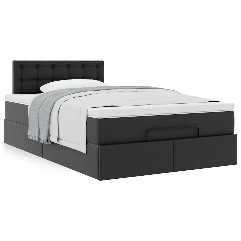 Struttura Letto Pouf con Materasso Nero 120x190 cm Similpelle