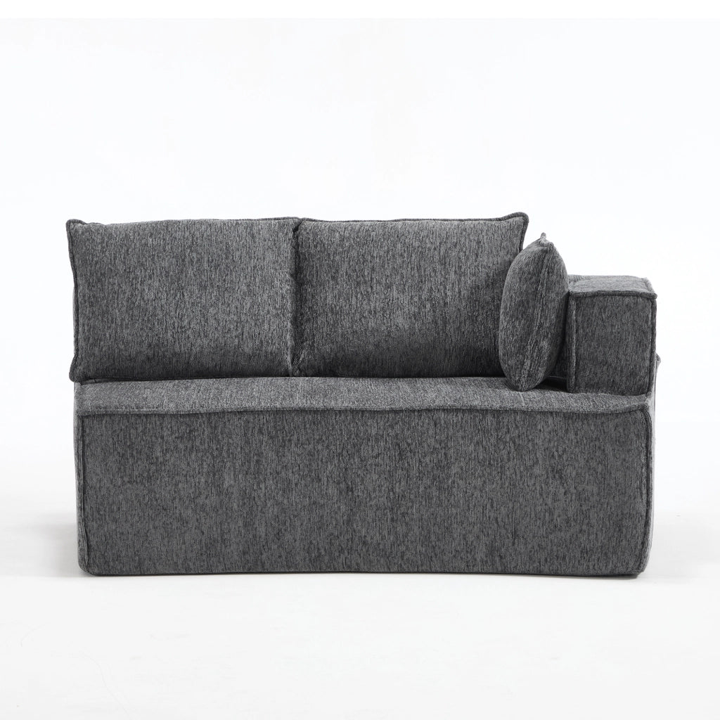 Divano modulare curvo a 2 posti in velluto grigio scuro con seduta profonda e comfort elevato per soggiorno