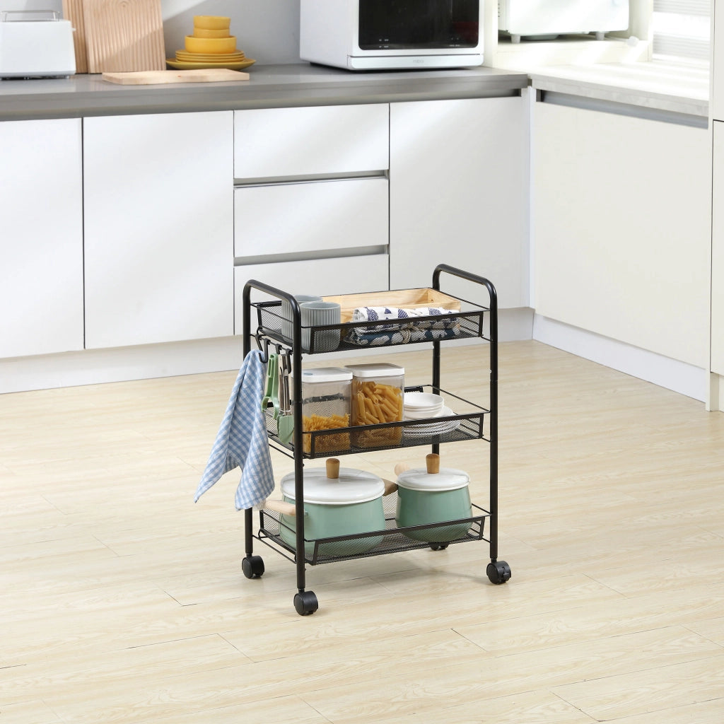 Carrello da Cucina 3 Livelli Cesti Removibili ¨C Zephmum ¨C Nero Acciaio Plastica 41.5x26.5x63 cm