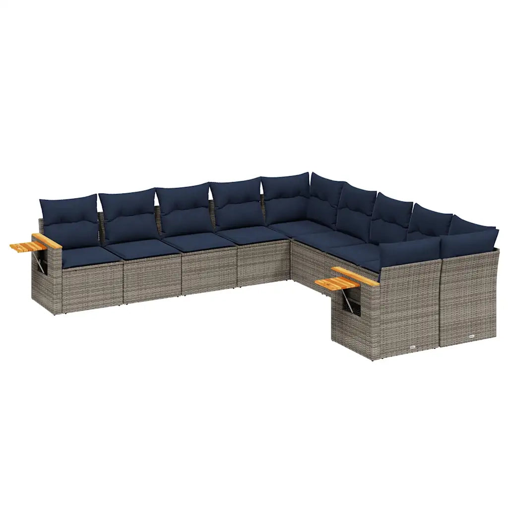 Set Divani da Giardino 10 pz con Cuscini Grigio in Polyrattan
