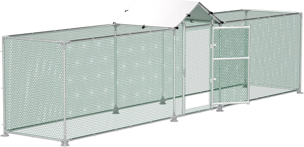 Recinzione per polli da 5 x 1 m, in metallo con protezione solare sul tetto, porta e chiavistello, stabile, per polli, anatra e piccoli animali