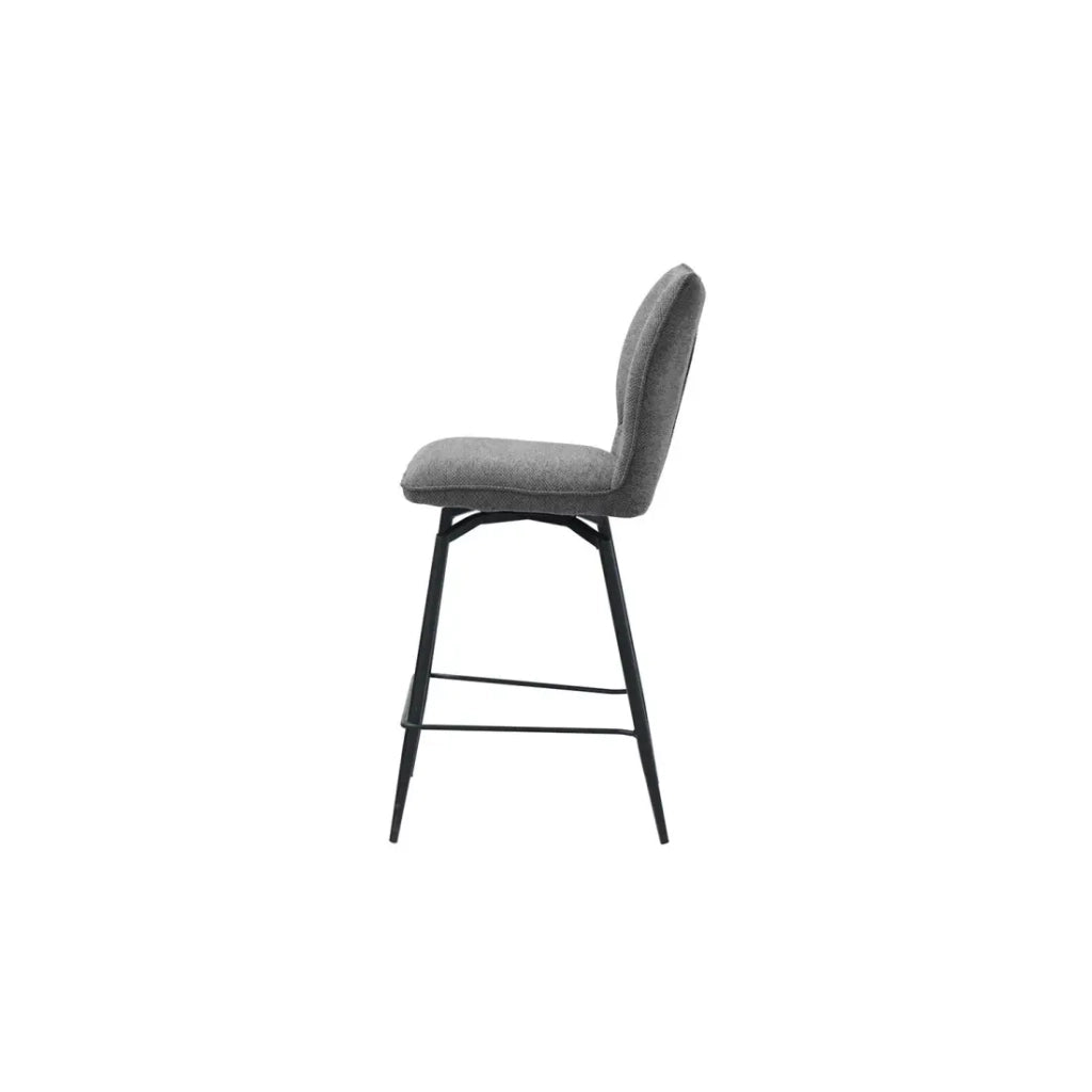 Sedia da bancone girevole CROFT - Tessuto grigio scuro - Piedi in metallo nero - Altezza 103 cm - Stile design/industriale