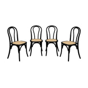 Set di 4 sedie vintage in legno e rattan, nero