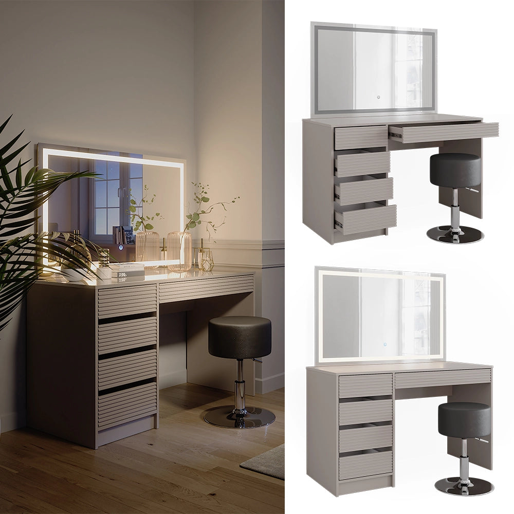 Vicco Tavolo da toilette Cachemire 120 cm con specchio LED e sgabello