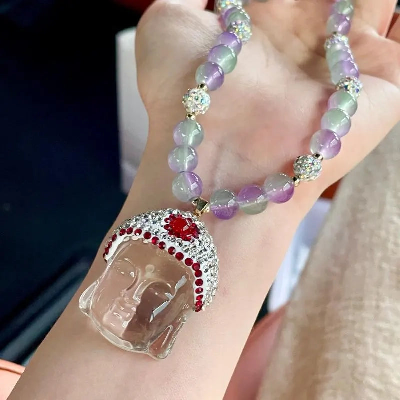 Collana con ciondolo Buddha in cristallo: gioiello fatto a mano con perline