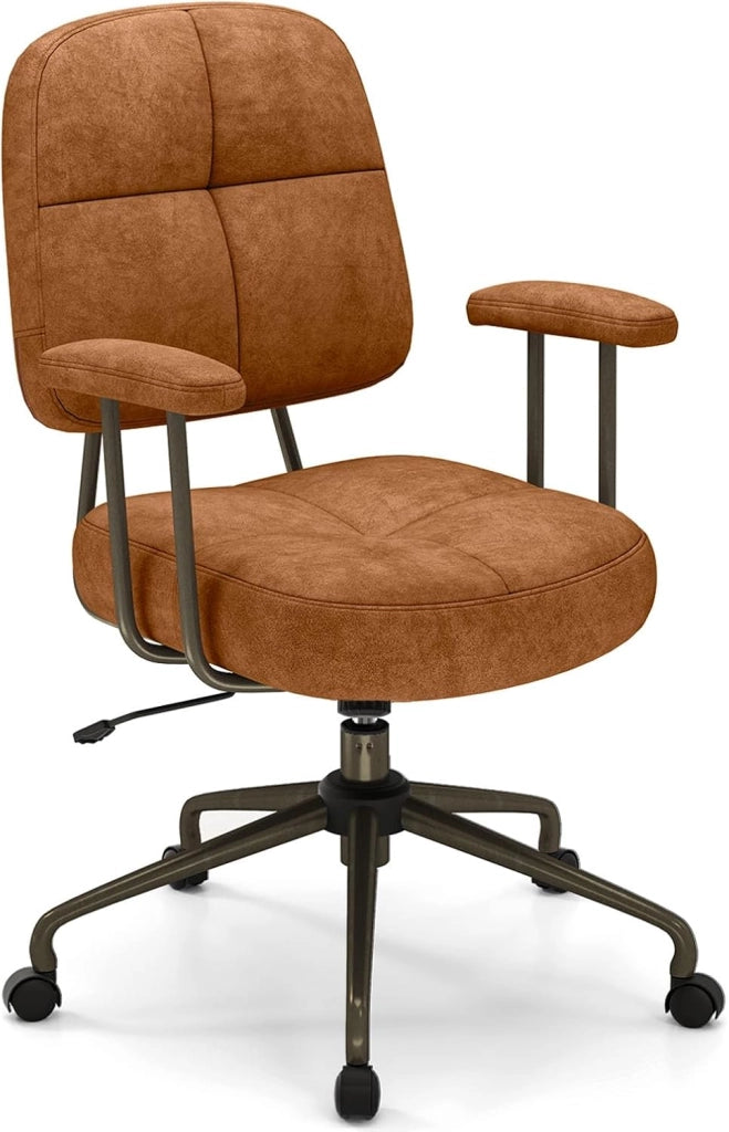 Sedia da Ufficio, con Schienale e Braccioli, Sedia Girevole Regolabile con Funzione a Dondolo e Ruote per Camera da Letto, Studio, Portata 150 kg (Marrone)