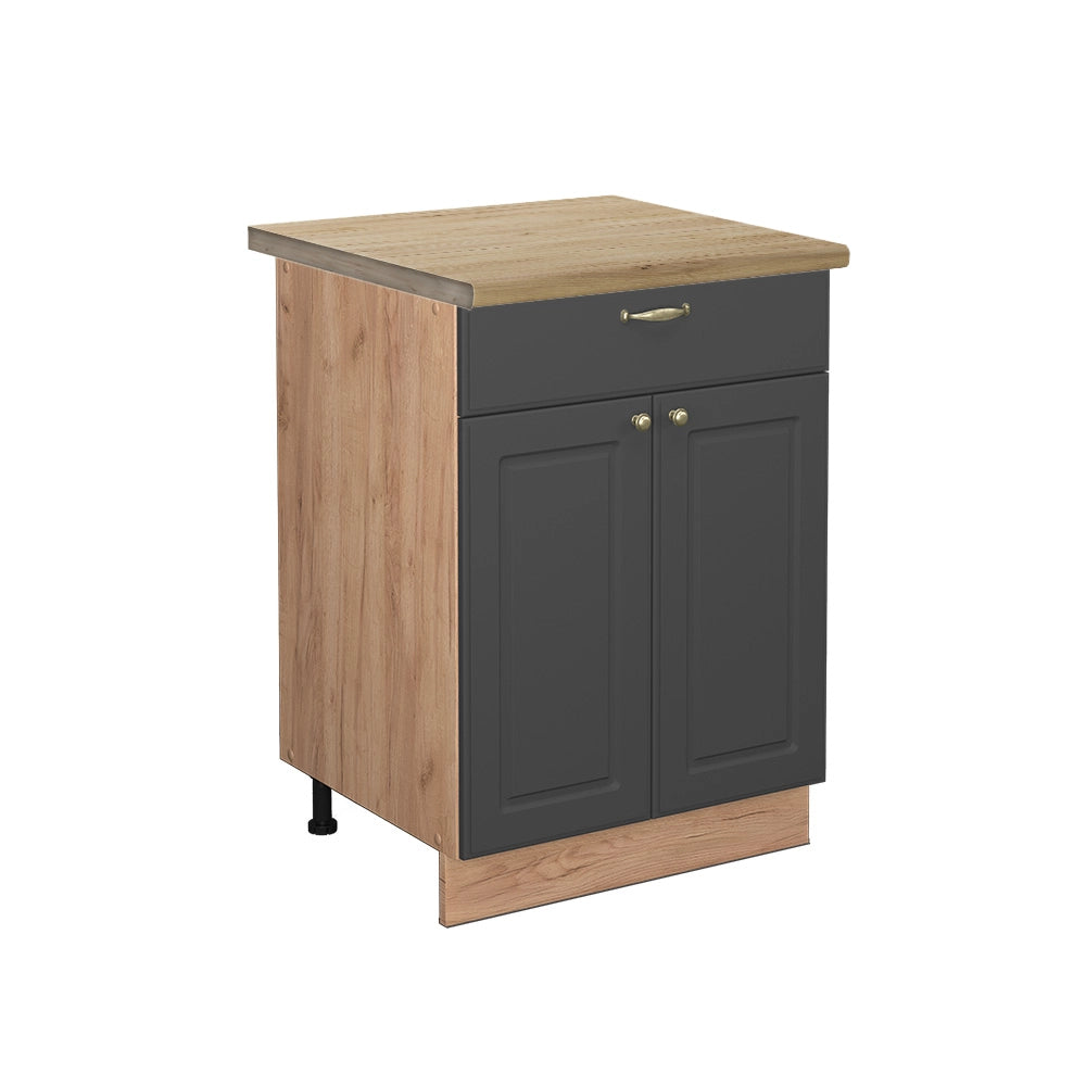 Mobiletto base per cucina Fame-Line Antracite-oro/Rovere dorato 60 cm con cassetto, PL Rovere Vicco