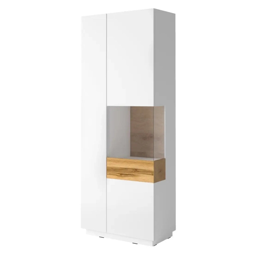 Vetrina, libreria, credenza KILES color bianco e quercia. Modello vetrina destra.