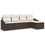 Set di divani con cuscino 5 pz | Set Salotto da Giardino Marrone polyrattan