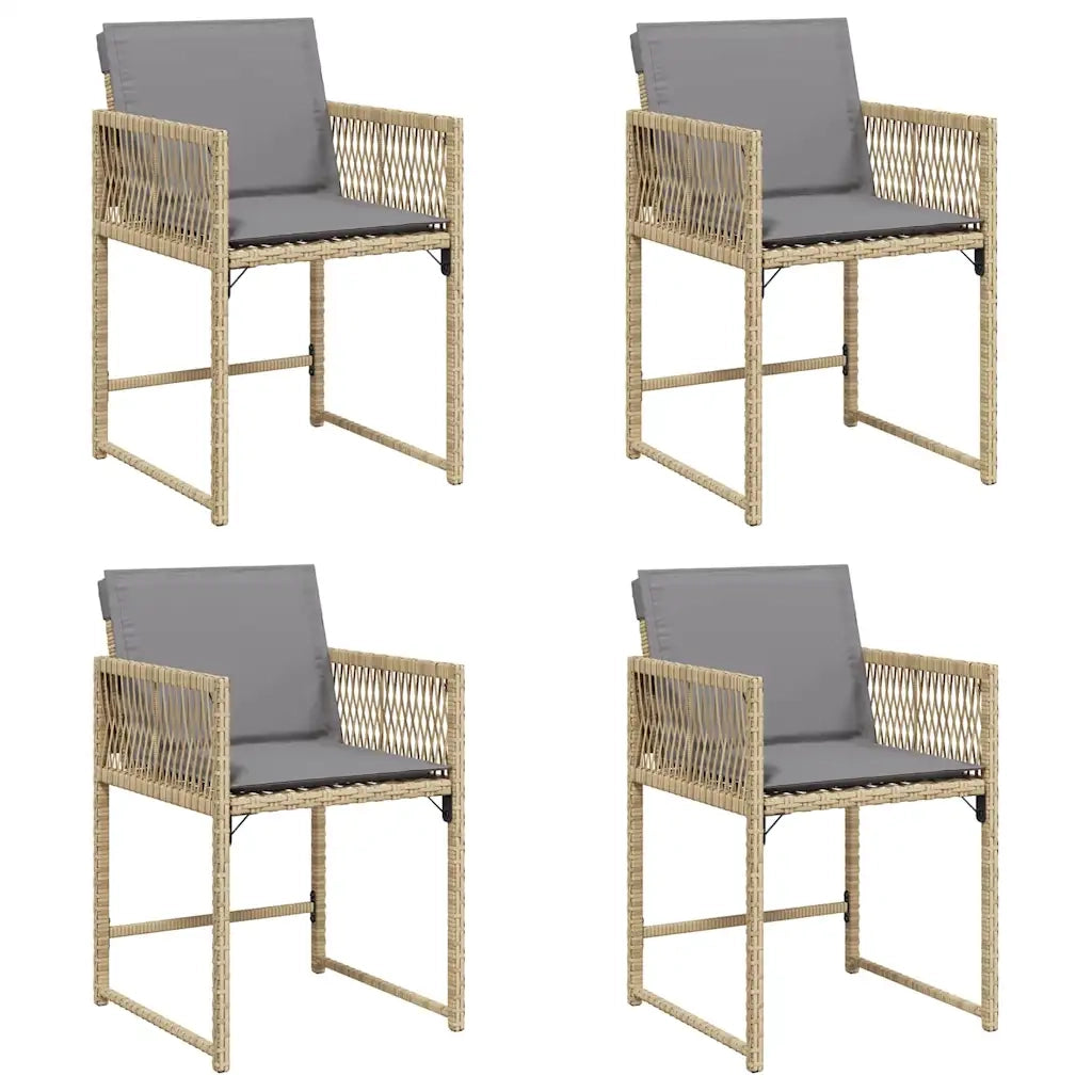 Sedie da Giardino con Cuscini 4 pz Beige Misto in Polyrattan 365023