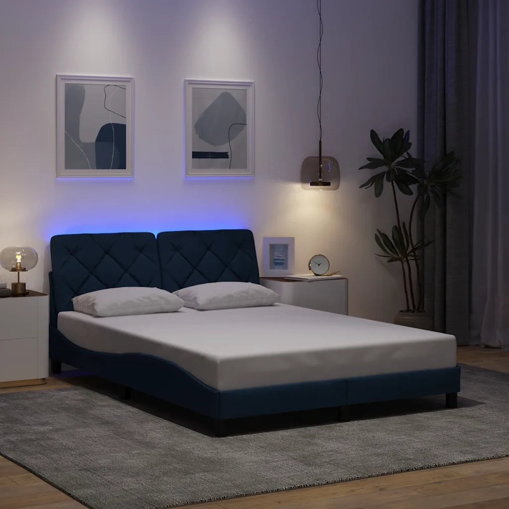 Giroletto con LED senza Materasso-Struttura Letto Blu 140x200 cm in Tessuto