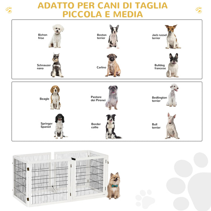 Cancelletto di Sicurezza per Cani di Piccola/Media Taglia 432x36x70 cm 6 Pannelli Pieghevoli in Legno e Acciaio Bianco