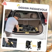 Passeggino per Cani Pieghevole con Portabicchieri e Cestino, in Acciaio e Poliestere, 75x45x97 cm, Grigio Carbone
