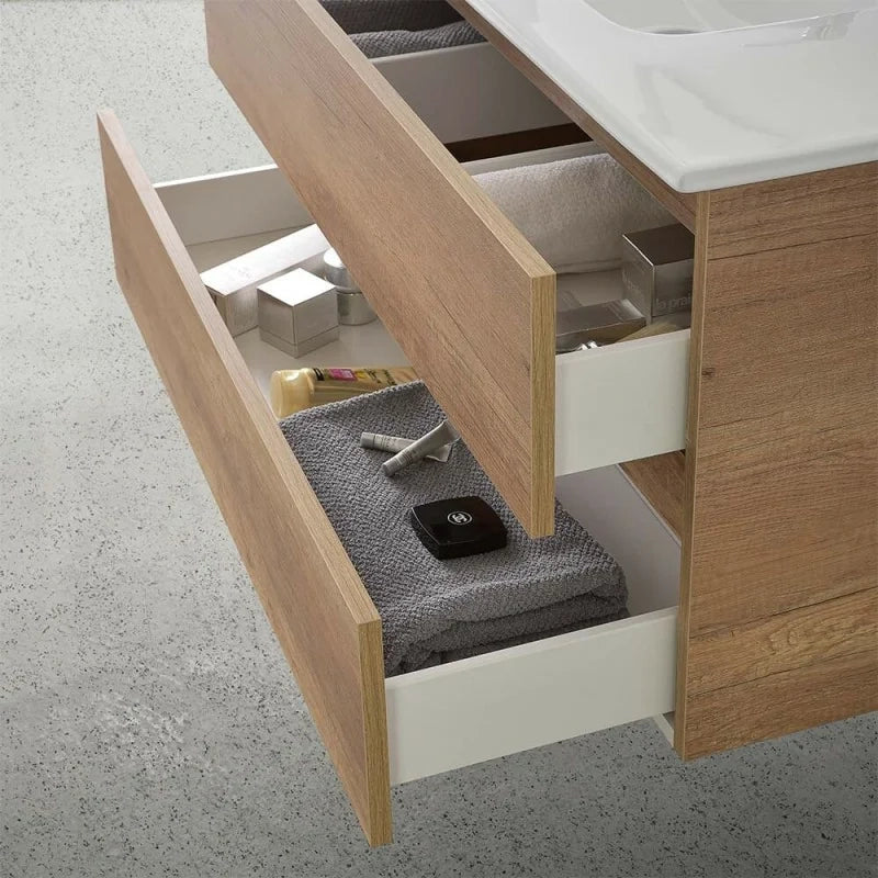 Mobile bagno sospeso 70 cm rovere naturale con pensile H 125 Nadia