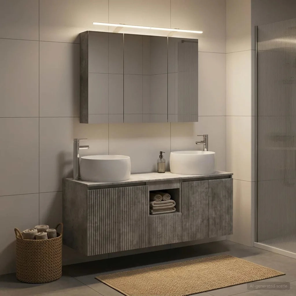 Set di Armadi da Bagno 4 pz Grigio Cemento Legno ingegnerizzato