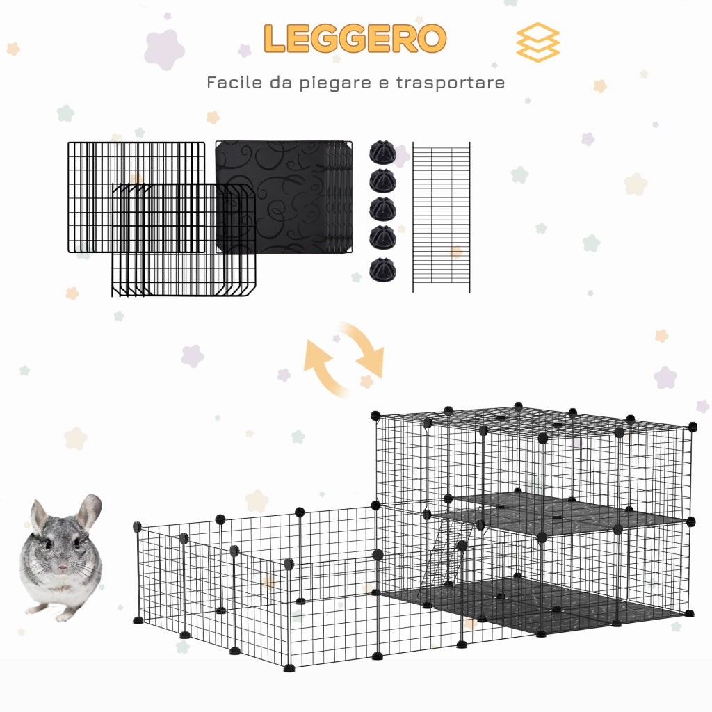 Recinto Modulare per Conigli ¨C Xylo ¨C Metallo Nero con Scaletta 175x105x70cm