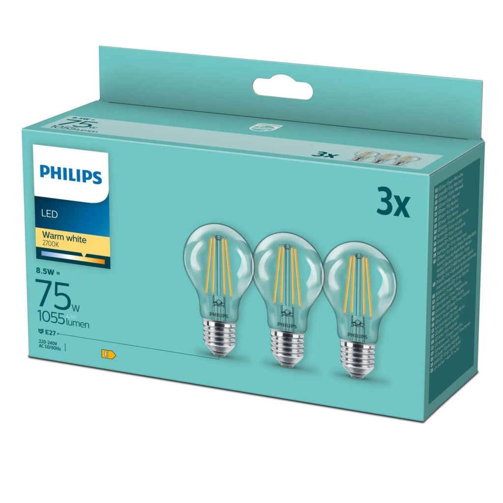 Philips 929002025493 Filament Lampadina LED Goccia A60 E27 8.5 W 75 W 1055 lm 2700 K Bianco Caldo colore Trasparente