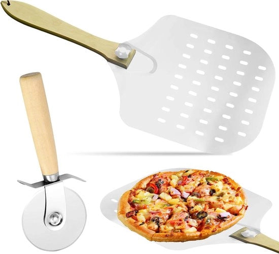 Set di spatole perforate e taglierino per pizza fatta in casa - 2 pezzi - alluminio