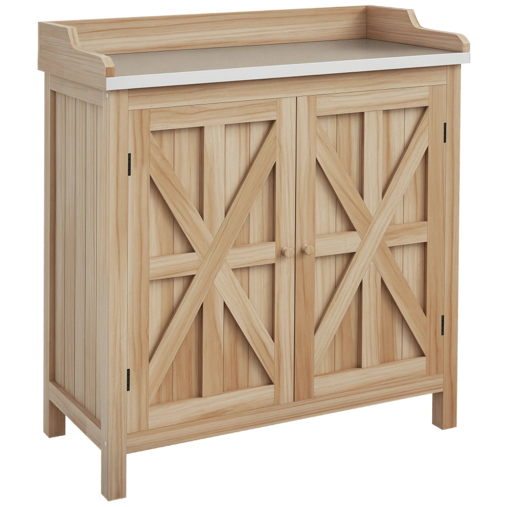 Armadio da giardino con 2 ripiani e piano in metallo ¨C Zephmum ¨C Legno di abete