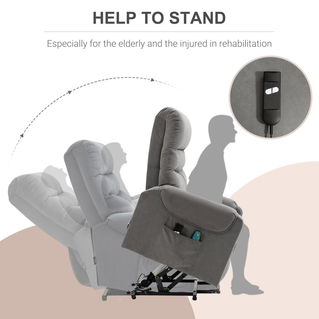 Poltrona TV con funzione massaggio e sollevamento assistito, regolabile elettricamente con funzione riscaldamento e reclinabile, grigio scuro, 79 x