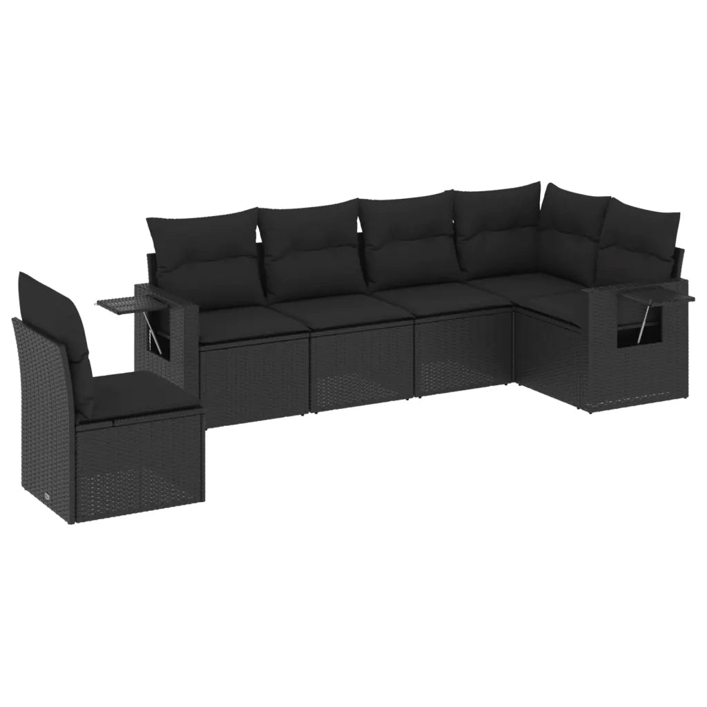 Set Divano da Giardino 6 pz con Cuscini Nero in Polyrattan 3220224