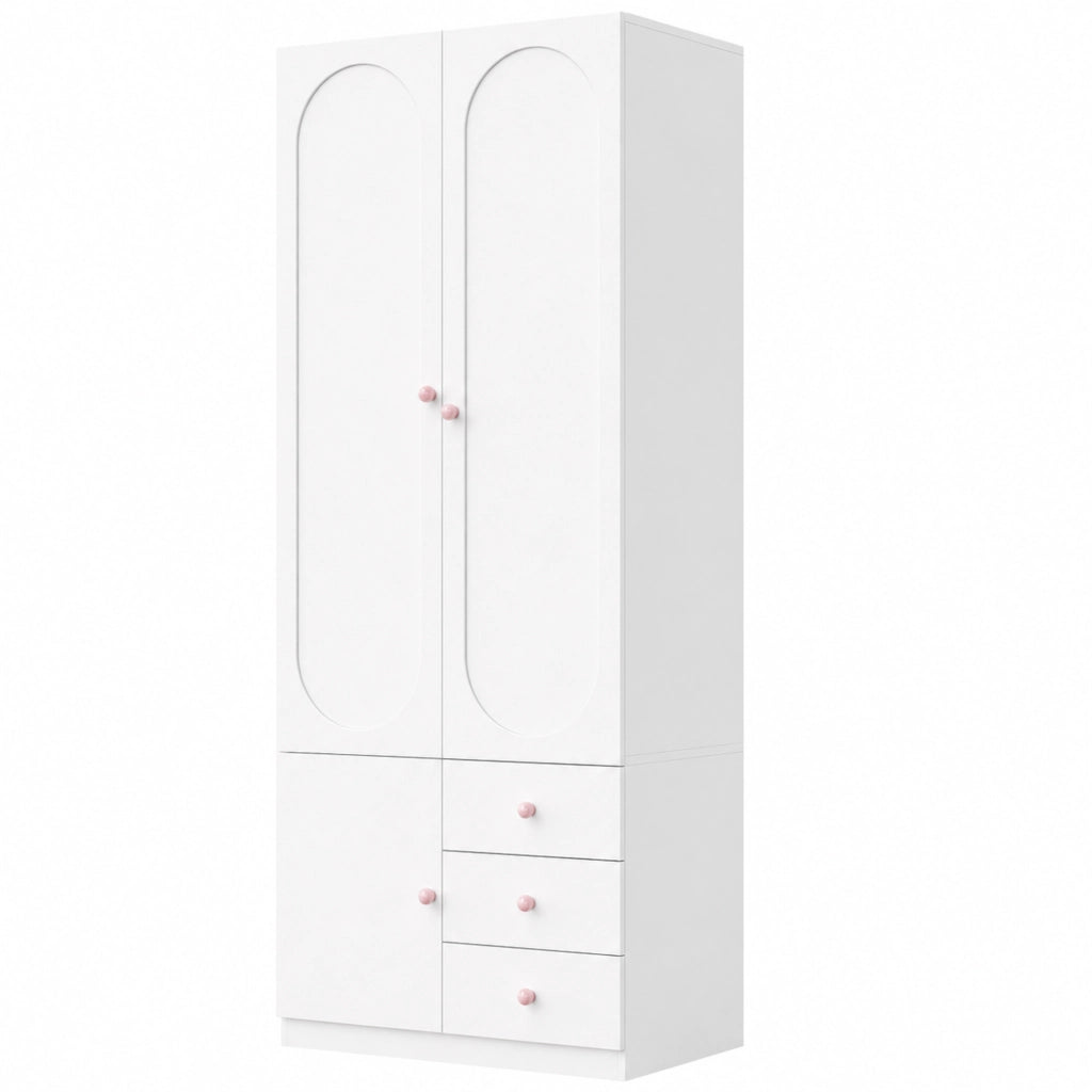Armadio 80x50x200 cm con 2 ante e 3 cassetti in MDF bianco