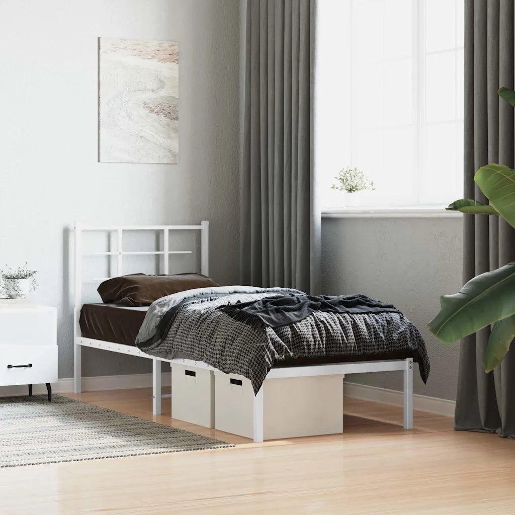 Letto singolo | Letto per adulti | Giroletto con Testiera Metallo Bianco 80x200 cm