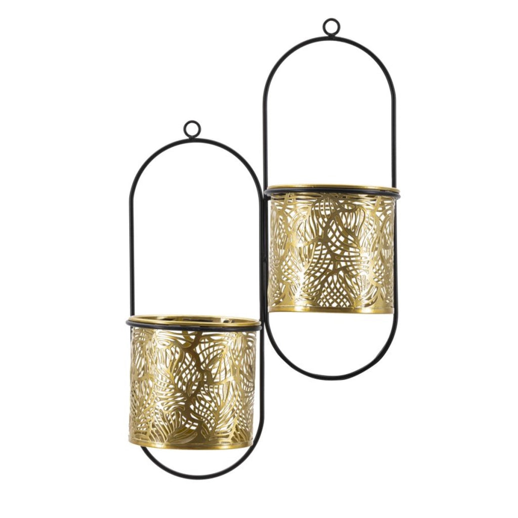 Set di 2 Vasi per Piante VKH416, Oro, Metallo, 27x14x48 cm