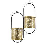 Set di 2 Vasi per Piante VKH416, Oro, Metallo, 27x14x48 cm