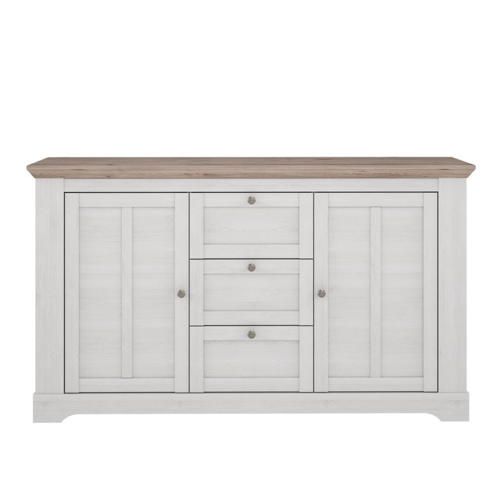 Madia Forma 2 Ante e 3 Cassetti Rovere Bianco Neve e Olmo Scuro 160 cm – Eleganza Contemporanea