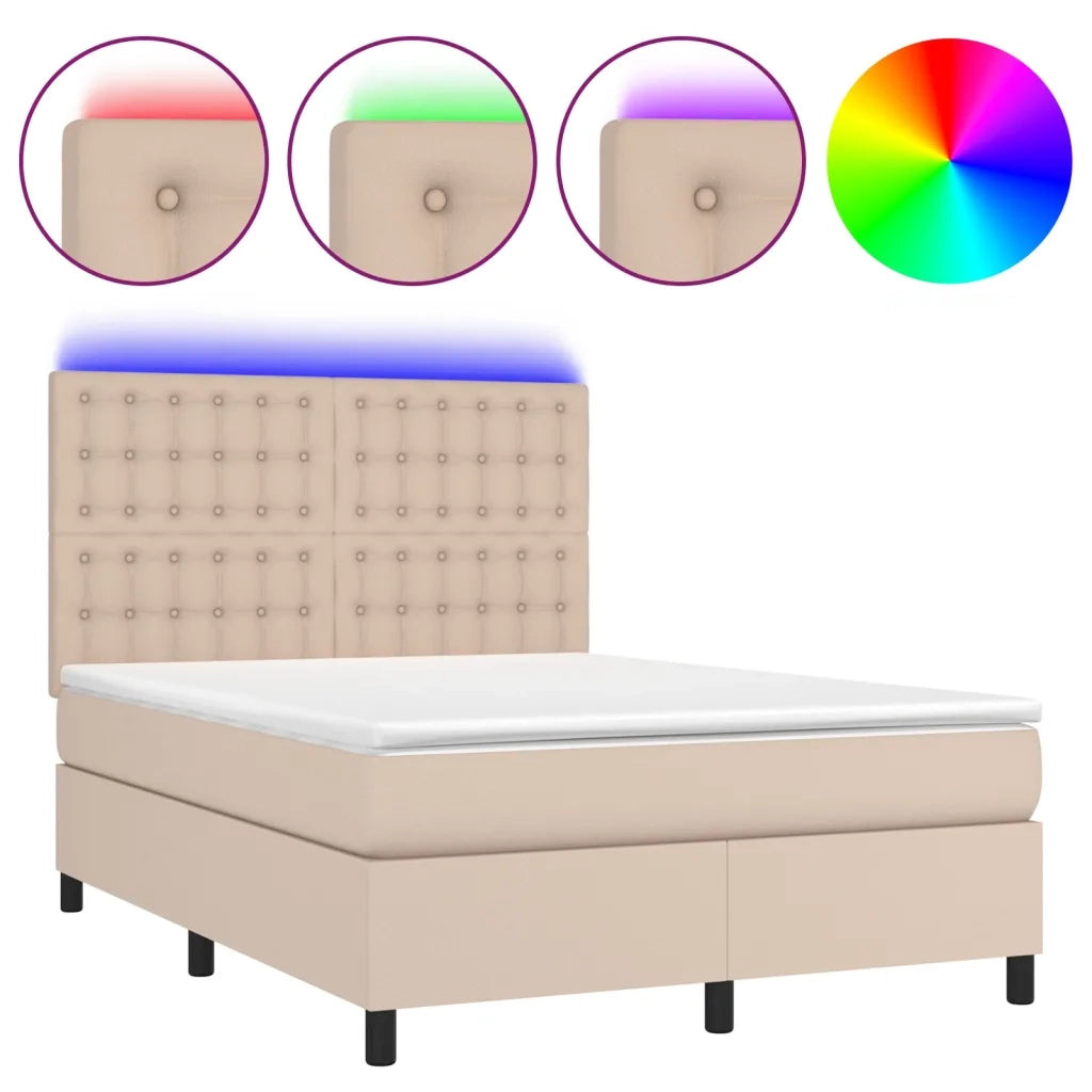 Giroletto Molle Materasso e LED Cappuccino 140x200cm Similpelle 3135950