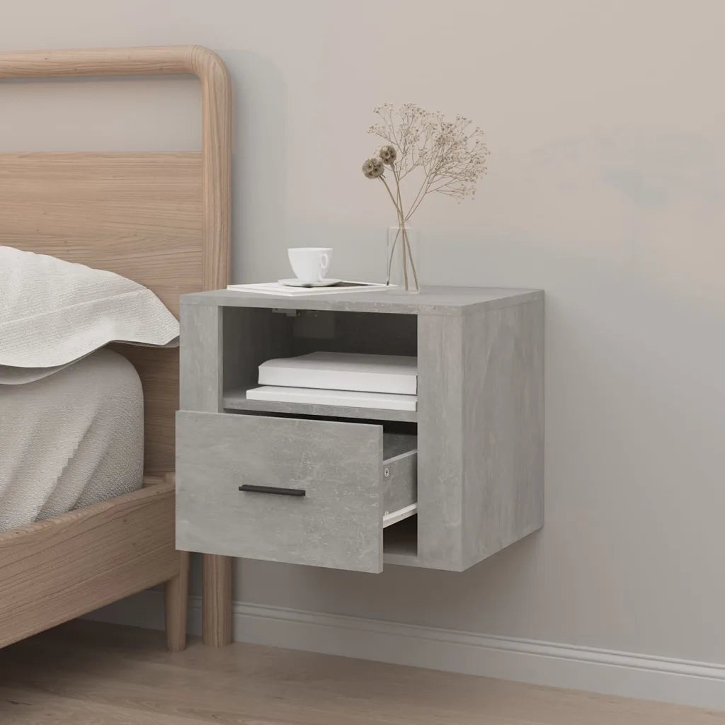 Comodino | Armadio da Notte | Mobiletto da notte a Muro Grigio Cemento 50x36x40 cm