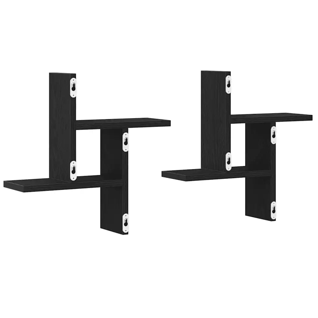Mensole da Parete 2pz Rovere Nero 38x12x38 cm in Truciolato 868067