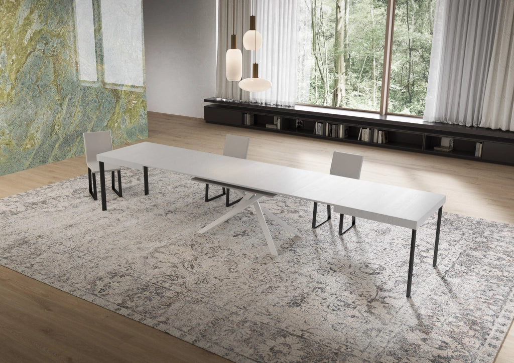 Tavolo Allungabile 160-420x90x74 cm Niket Bianco Frassino Gambe Bianche