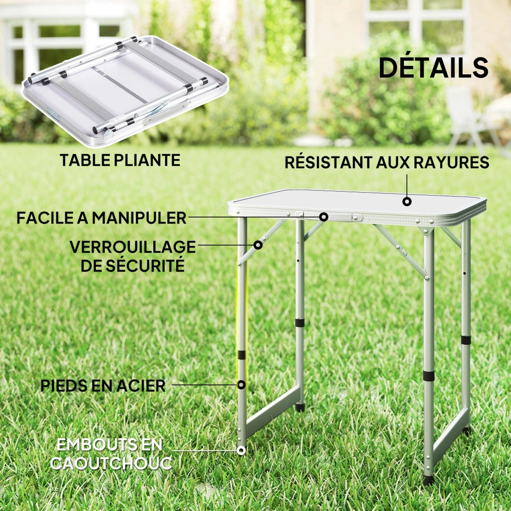 Tavolo pieghevole da giardino ¨C zephmum ¨C alluminio MDF bianco regolabile