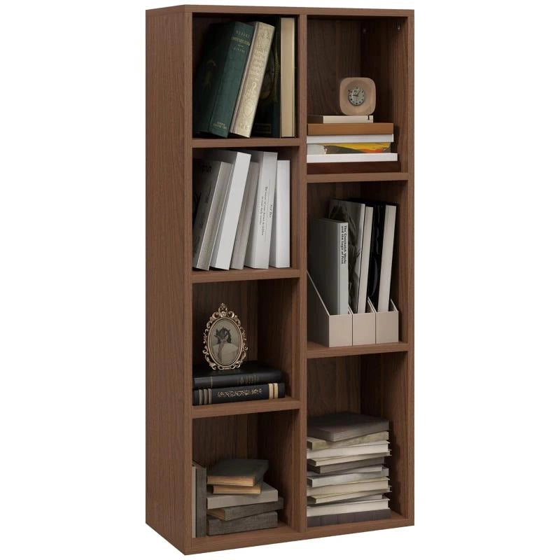 MOBILE LIBRERIA A CUBI IN LEGNO CON 7 RIPIANI DI DIVERSE DIMENSIONI, 50X24X106 CM, COLOR NOCE