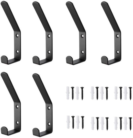 6 pezzi di chiodi per abbigliamento in metallo nero - Ophanghaken - hanger per abito - per pannelli acustici - moderna stazione di appoggio - chiodi per muro per giacche, mantelli, cappelli, sciarpe, asciugamani, borse e altro (13,8 cm)