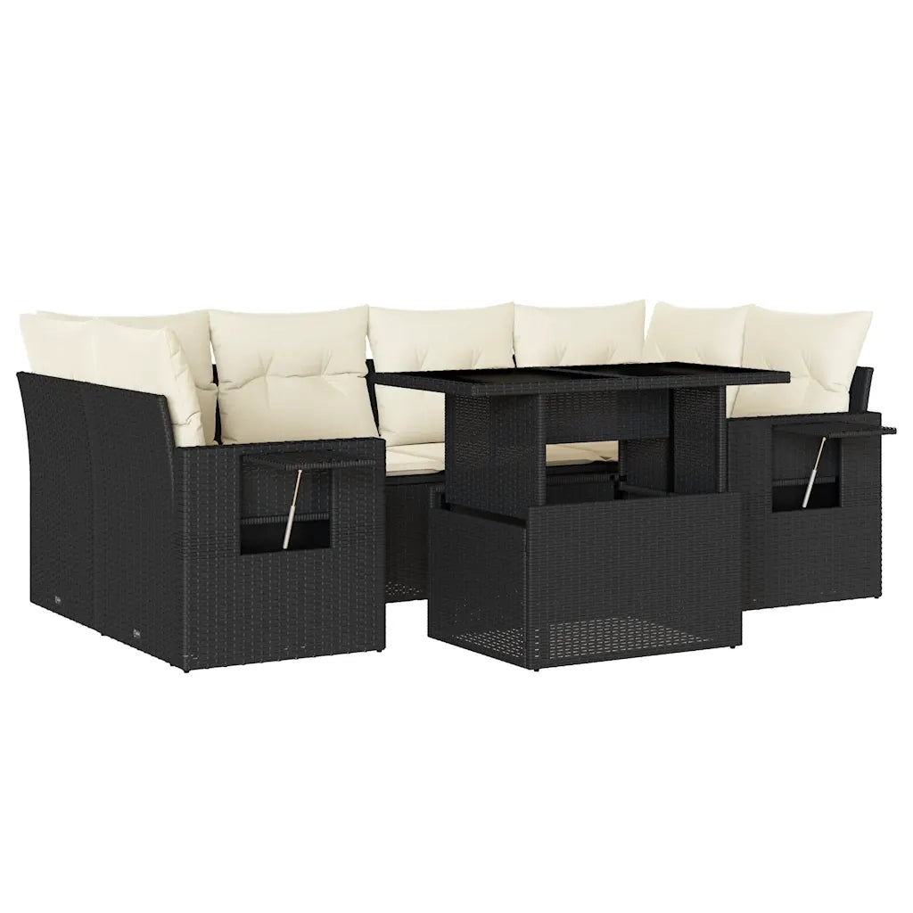 Set Divani da Giardino con Cuscini 7pz Nero Polyrattan